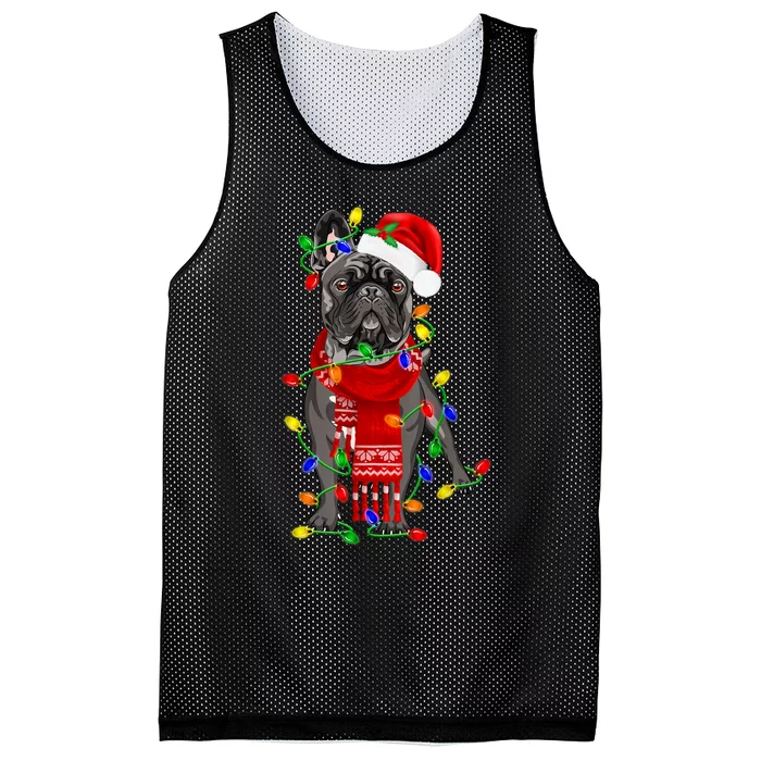 Funny French Bulldog Dog Tree Christmas Lights Xmas Pajama Mesh Reversible Basketball Jersey Tank