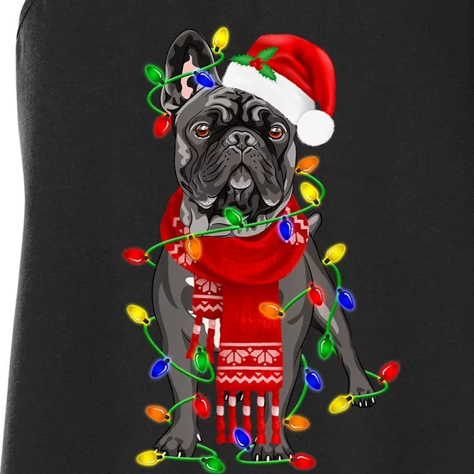 Funny French Bulldog Dog Tree Christmas Lights Xmas Pajama Women's Racerback Tank