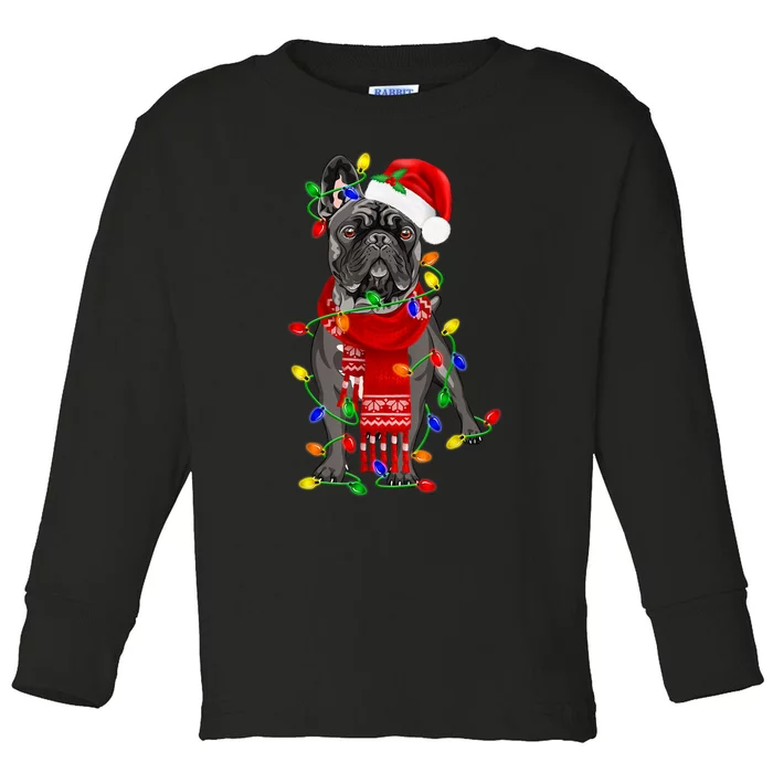 Funny French Bulldog Dog Tree Christmas Lights Xmas Pajama Toddler Long Sleeve Shirt