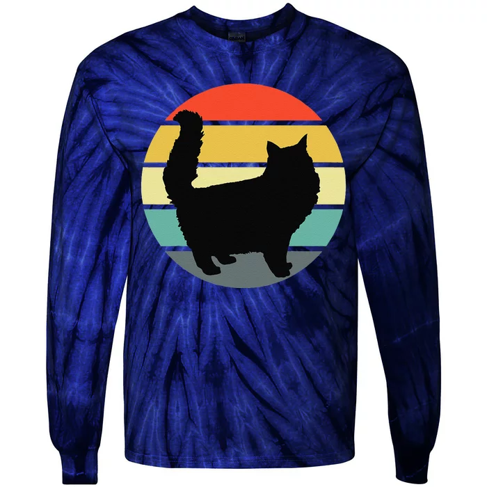 Funny Fluffy Black Cat Vintage Retro Style Gift Tie-Dye Long Sleeve Shirt