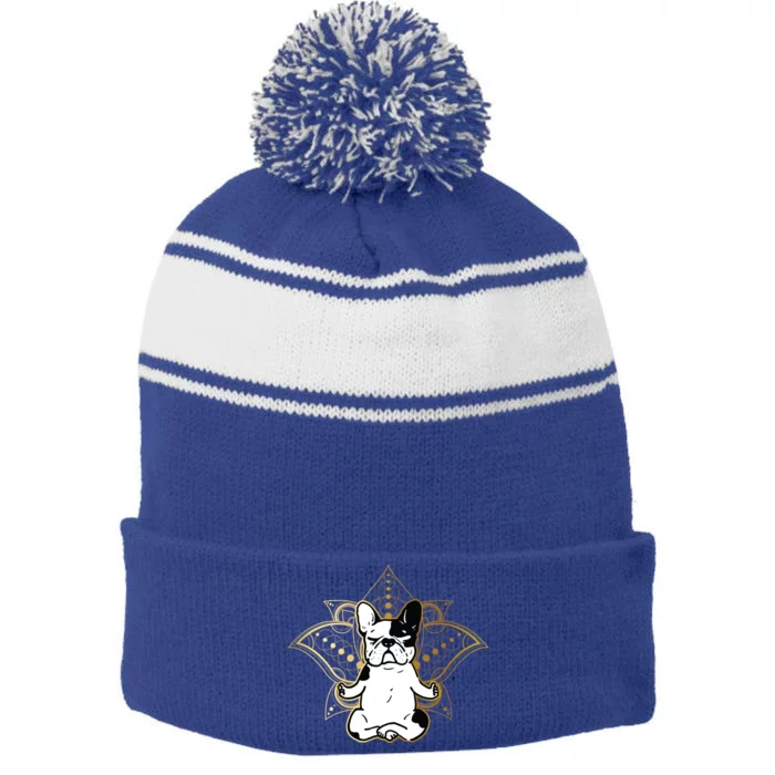 Funny French Bulldog Frenchie Yoga Dog Lovers Gift Stripe Pom Pom Beanie