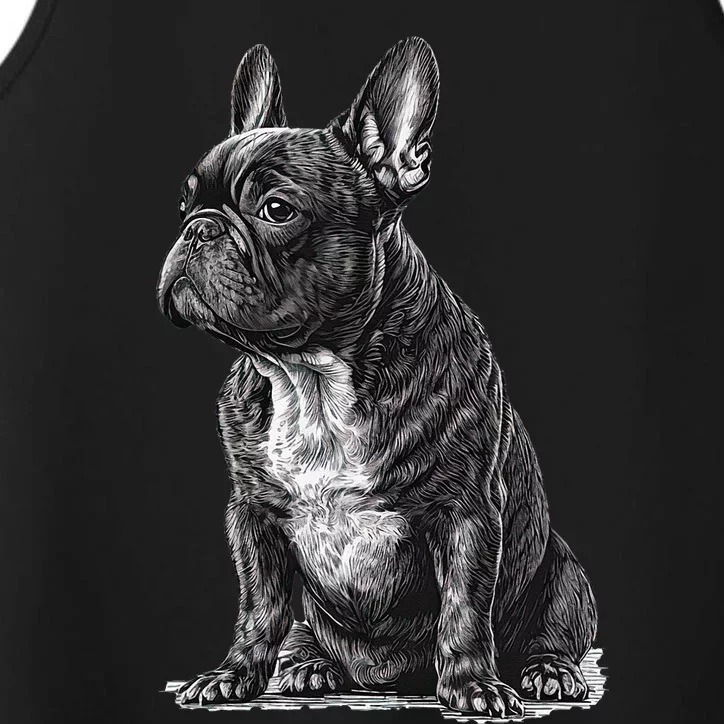 Funny French Bulldog Frenchie Black And White Performance Tank