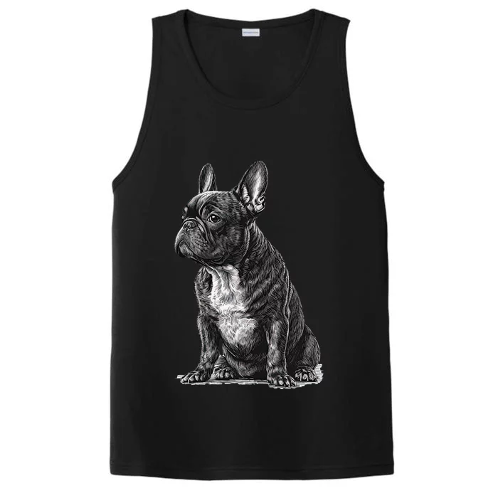 Funny French Bulldog Frenchie Black And White Performance Tank