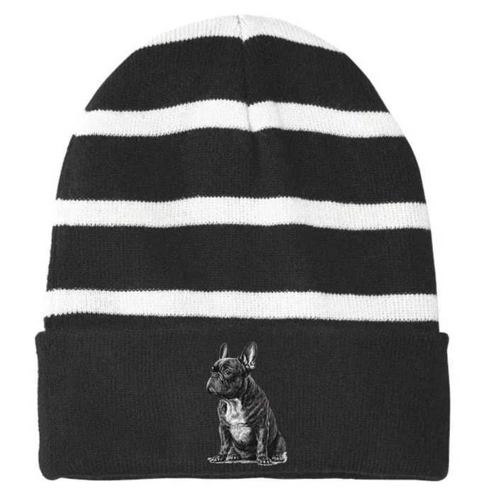 Funny French Bulldog Frenchie Black And White Striped Beanie with Solid Band