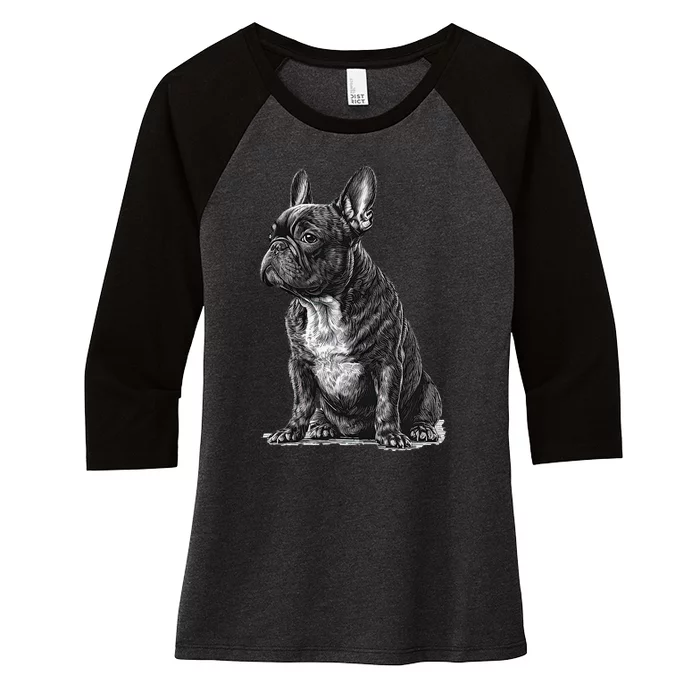 Funny French Bulldog Frenchie Black And White Women's Tri-Blend 3/4-Sleeve Raglan Shirt