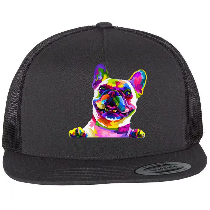 Frenchie French Bulldog Pop Art Portrait Bouledogue Flat Bill Trucker Hat