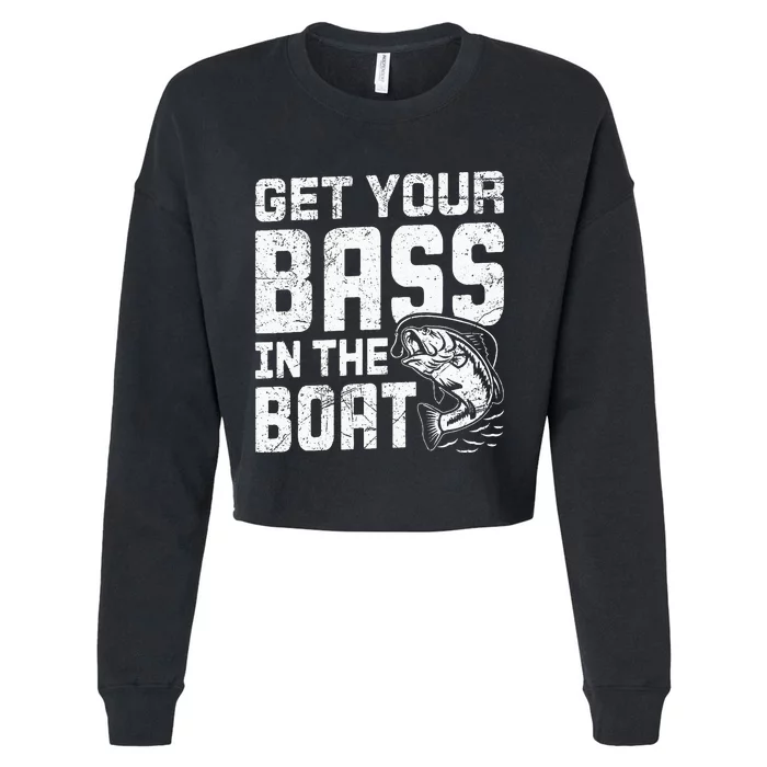 Funny Fishing Bass Fish Fisherman Cropped Pullover Crew