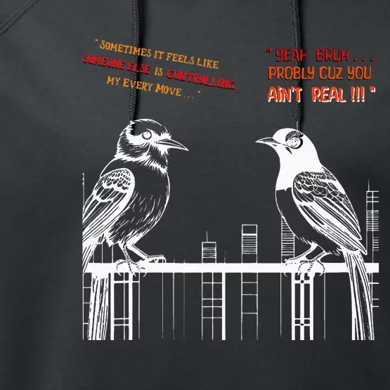 FUNNY FAKE BIRDS ON A WIRE DESIGN LINE ART COMICAL Performance Fleece Hoodie