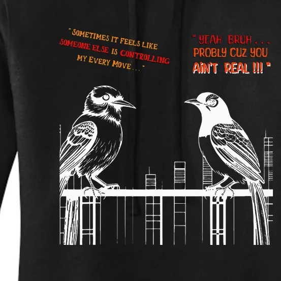 FUNNY FAKE BIRDS ON A WIRE DESIGN LINE ART COMICAL Women's Pullover Hoodie