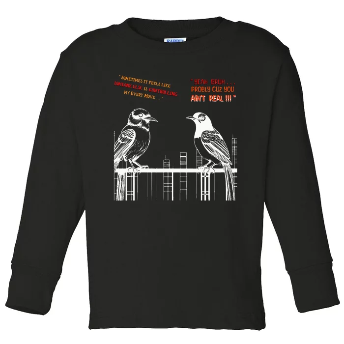 FUNNY FAKE BIRDS ON A WIRE DESIGN LINE ART COMICAL Toddler Long Sleeve Shirt