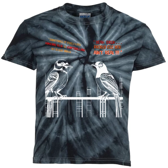 FUNNY FAKE BIRDS ON A WIRE DESIGN LINE ART COMICAL Kids Tie-Dye T-Shirt