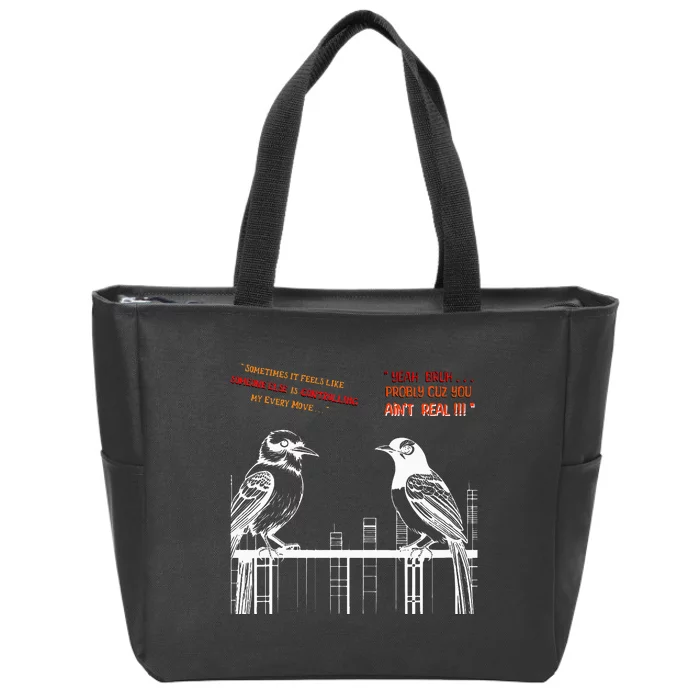 FUNNY FAKE BIRDS ON A WIRE DESIGN LINE ART COMICAL Zip Tote Bag