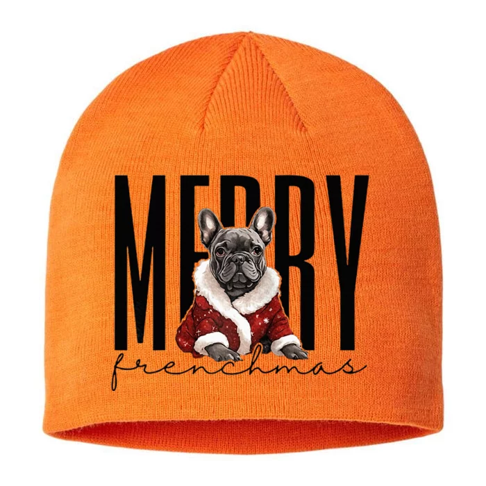 Funny French Bulldog Merry Frenchmas Christmas Dog Mom 8 1/2in Sustainable Knit Beanie