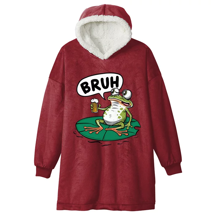 Funny Frog Bruh .. Hooded Wearable Blanket