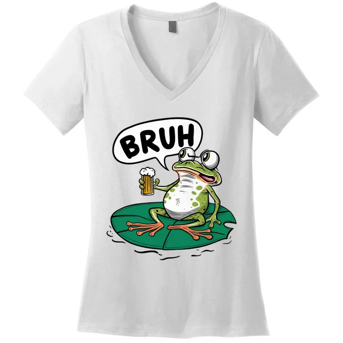 Funny Frog Bruh .. Women's V-Neck T-Shirt