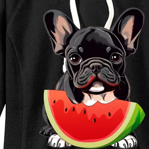 Funny French Bulldog Dog And Watermelon Slice Summer Vacation Gift Women's Fleece Hoodie