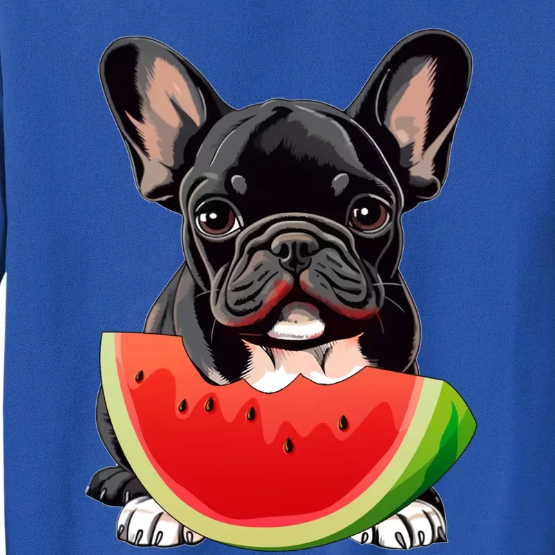 Funny French Bulldog Dog And Watermelon Slice Summer Vacation Gift Tall Sweatshirt