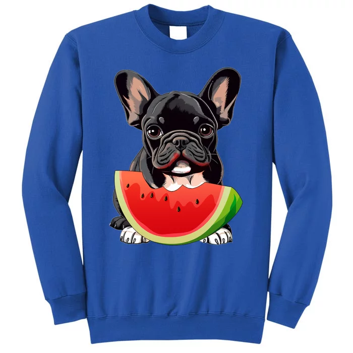 Funny French Bulldog Dog And Watermelon Slice Summer Vacation Gift Tall Sweatshirt