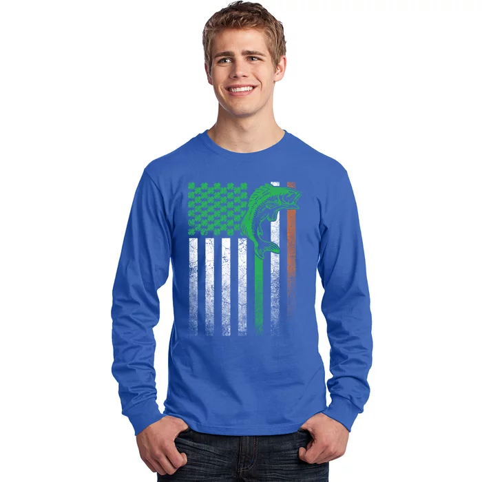 Fishing Fish Bass Irish American Flag St Patrick's Day Gift Long Sleeve Shirt