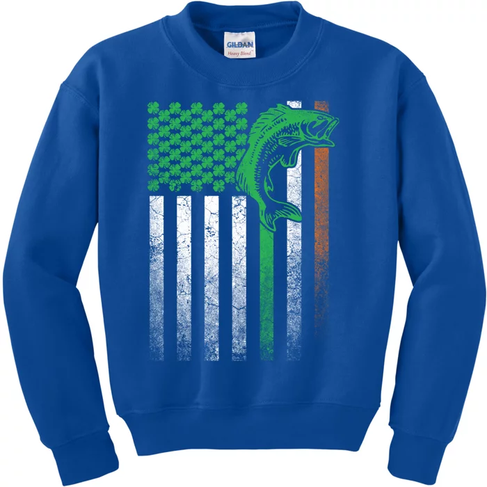 Fishing Fish Bass Irish American Flag St Patrick's Day Gift Kids Sweatshirt