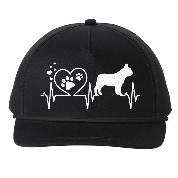 Frenchie French Bulldog Mom Mama Dad Heartbeat Heart Gift Snapback Five-Panel Rope Hat