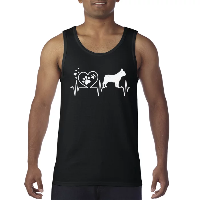 Frenchie French Bulldog Mom Mama Dad Heartbeat Heart Gift Tank Top