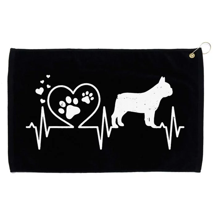 Frenchie French Bulldog Mom Mama Dad Heartbeat Heart Gift Grommeted Golf Towel