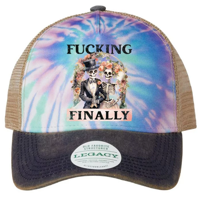 Fucking Finally Bridesmaid Skeleton Bride Groom Halloween Legacy Tie Dye Trucker Hat