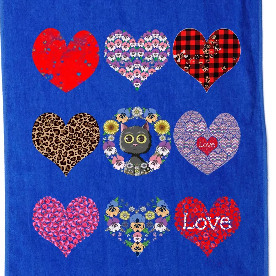 Funny Floral Black Cat Hearts Pattern Cat Mom Valentines Day Great Gift Platinum Collection Golf Towel