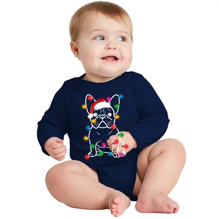 Funny French Bulldog Dog Tree Christmas Lights Xmas Pajama Meaningful Gift Baby Long Sleeve Bodysuit