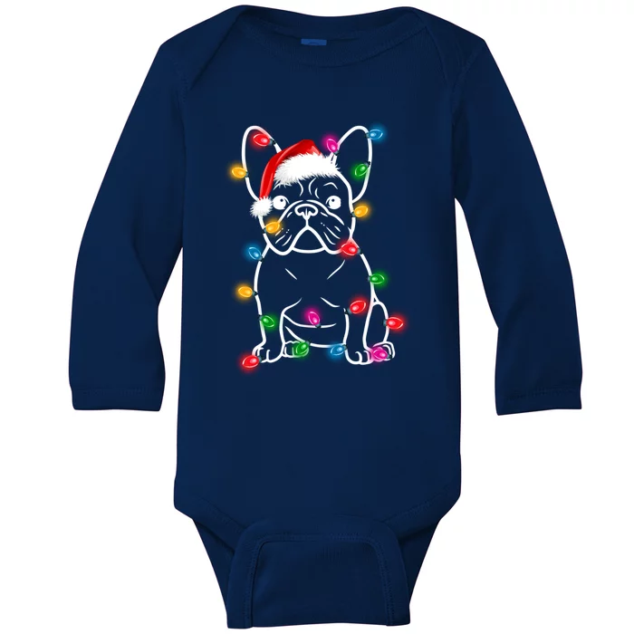 Funny French Bulldog Dog Tree Christmas Lights Xmas Pajama Meaningful Gift Baby Long Sleeve Bodysuit