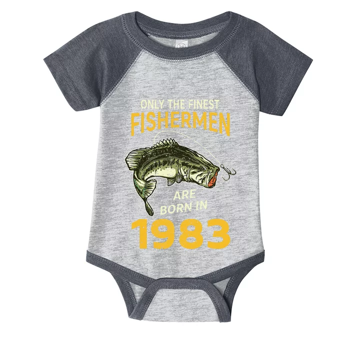 Finest Fisherman Born In 1983 Vintage Funny Fishing Birthday Infant Baby Jersey Bodysuit