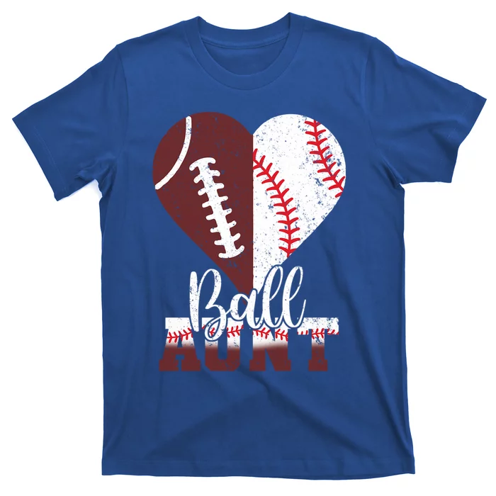 Funny Football Baseball Mothers Day Women Ball Aunt Heart T-Shirt