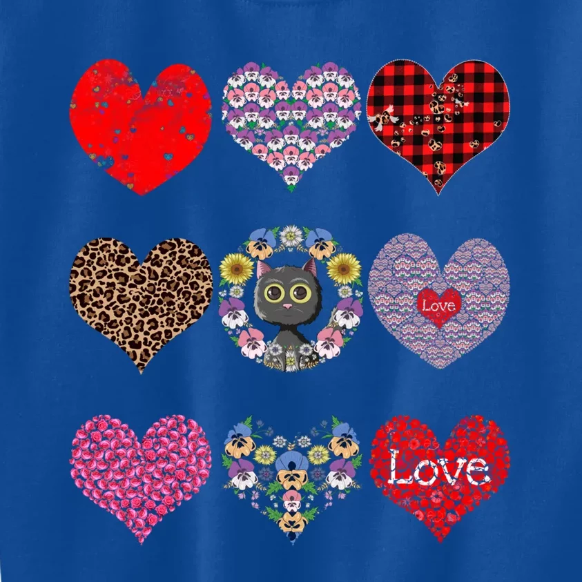 Funny Floral Black Cat Hearts Pattern Cat Mom Valentines Day Cool Gift Kids Sweatshirt