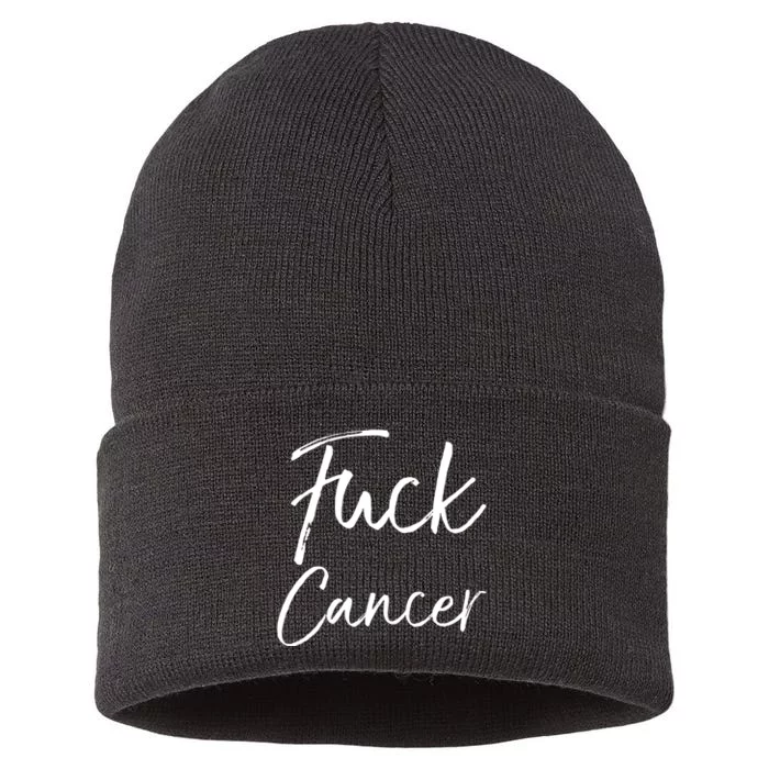 Funny Fuck Cancer Apparel Quote Accessories Gift Fuck Cancer Gift Sustainable Knit Beanie