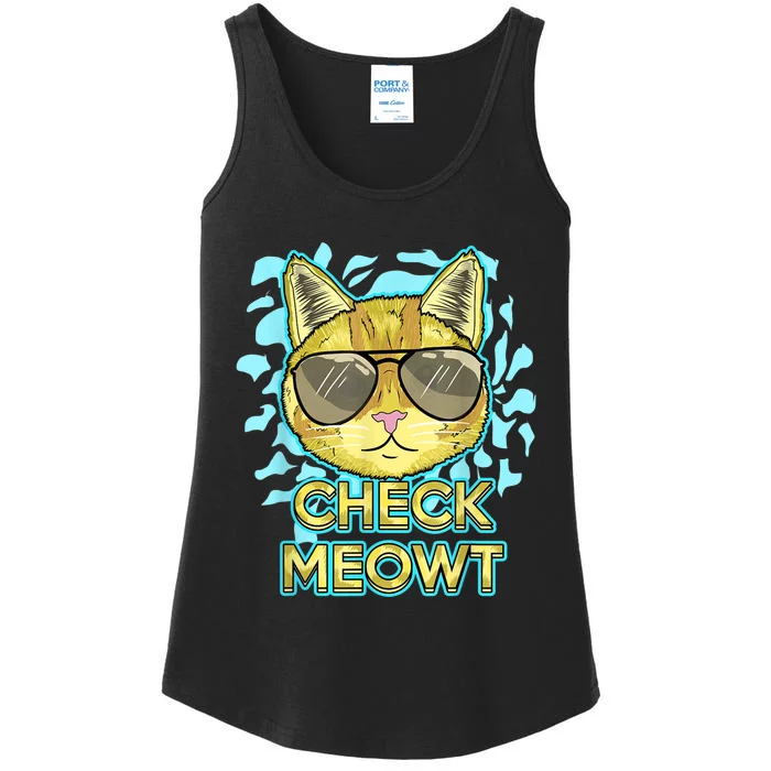 Funny Flirty Cat Pun Humor Cool Kitten Love Check Meowt Ladies Essential Tank