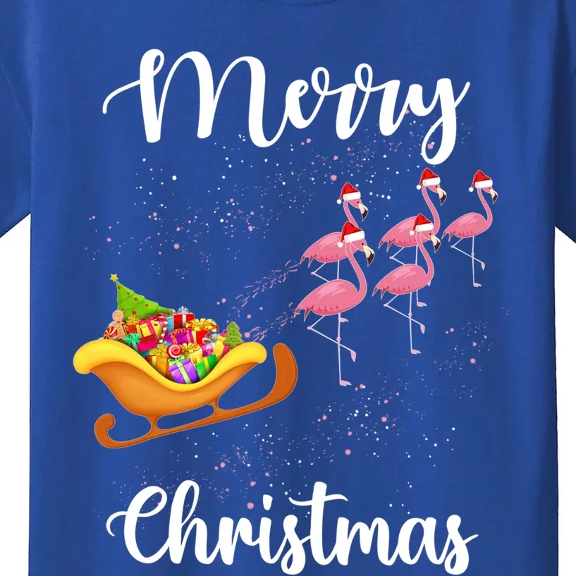 Funny Flamingo Christmas Pink Flamingos Sleigh Snow Santa Meaningful Gift Kids T-Shirt