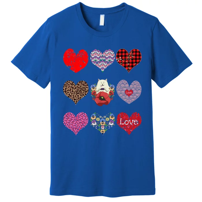 Funny Floral Cat Hearts Pattern Cute Cat Mom Valentines Day Funny Gift Premium T-Shirt