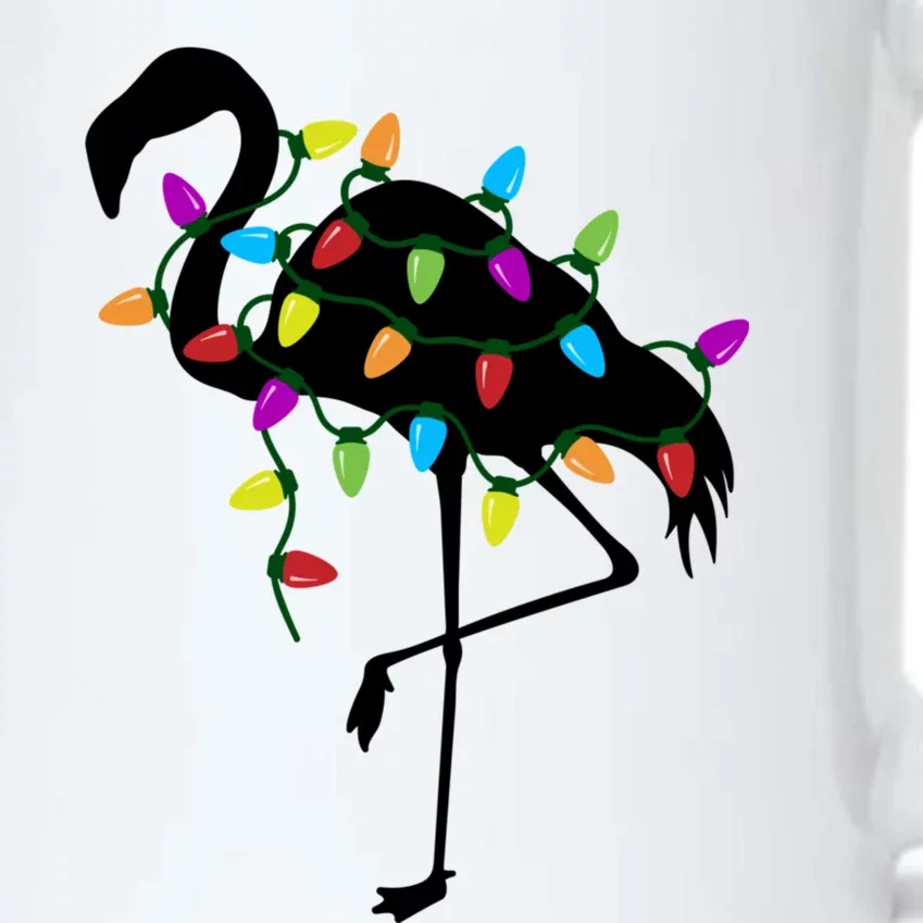 Funny Flamingo Christmas Holiday Tree Lights Black Color Changing Mug