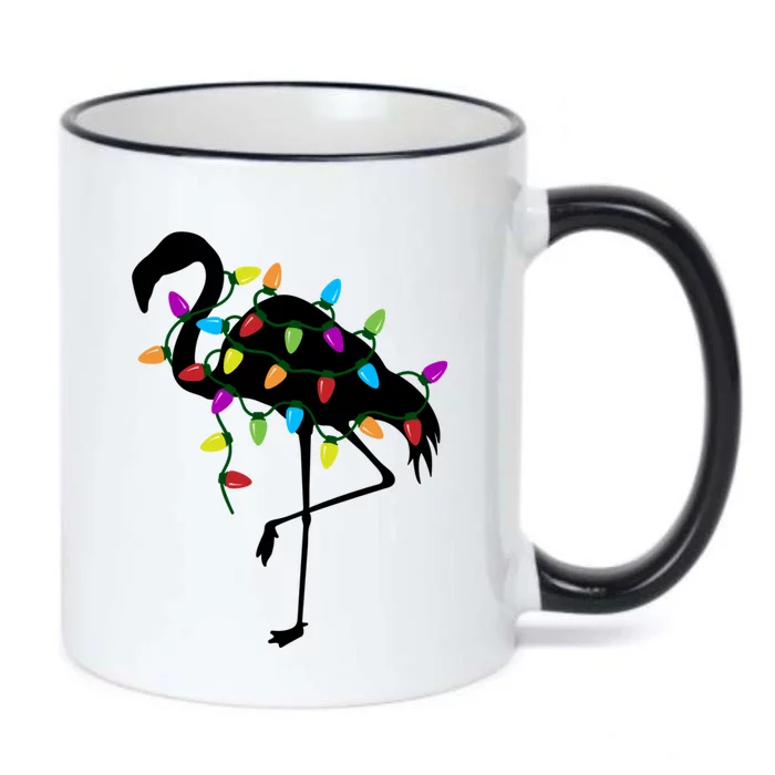 Funny Flamingo Christmas Holiday Tree Lights Black Color Changing Mug