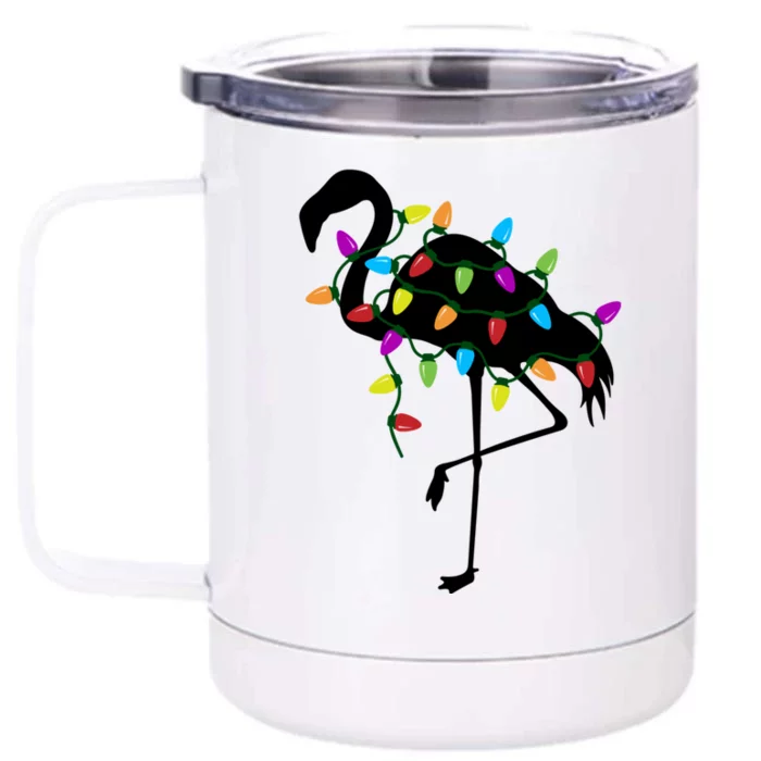 Funny Flamingo Christmas Holiday Tree Lights Front & Back 12oz Stainless Steel Tumbler Cup