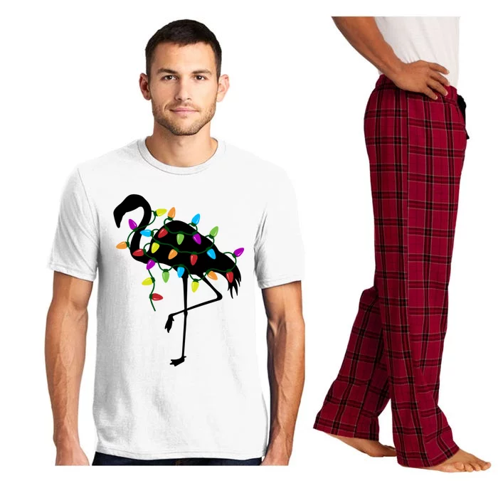 Funny Flamingo Christmas Holiday Tree Lights Pajama Set