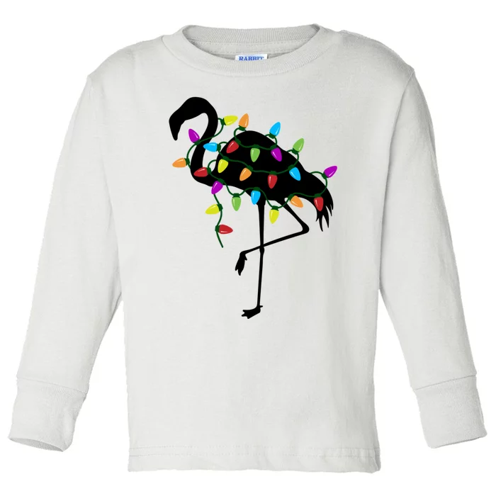 Funny Flamingo Christmas Holiday Tree Lights Toddler Long Sleeve Shirt