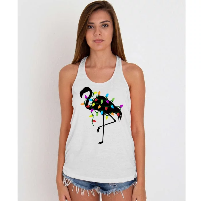 Funny Flamingo Christmas Holiday Tree Lights Women's Knotted Racerback Tank