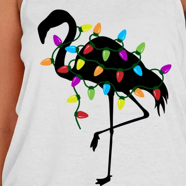 Funny Flamingo Christmas Holiday Tree Lights Women's Knotted Racerback Tank