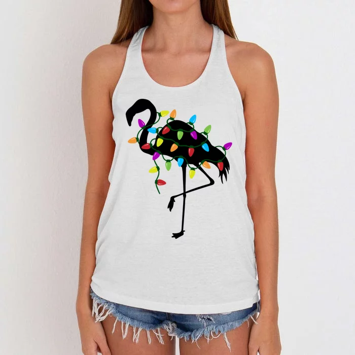 Funny Flamingo Christmas Holiday Tree Lights Women's Knotted Racerback Tank