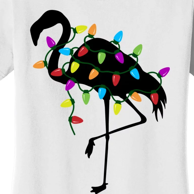 Funny Flamingo Christmas Holiday Tree Lights Women's T-Shirt