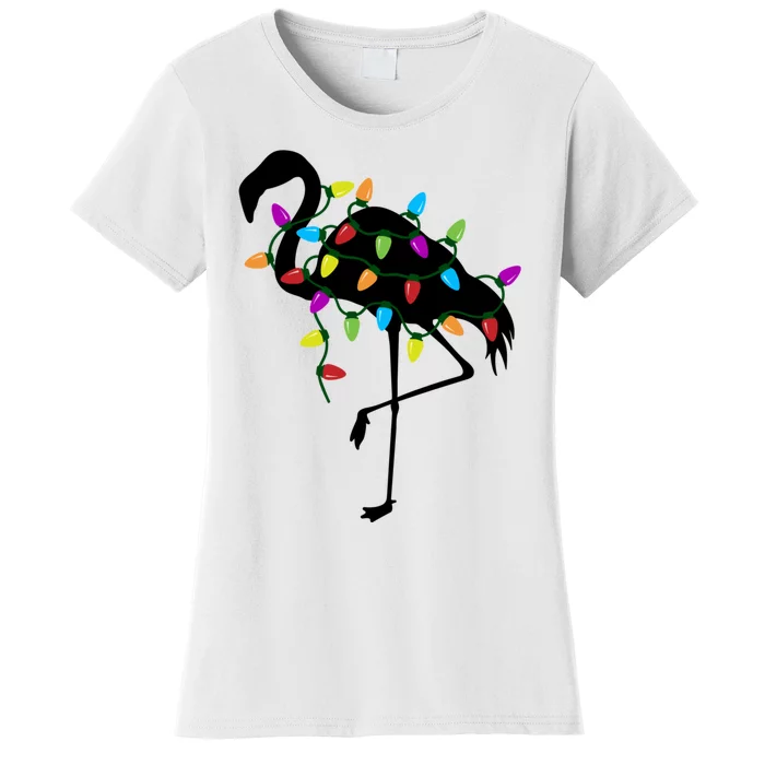 Funny Flamingo Christmas Holiday Tree Lights Women's T-Shirt