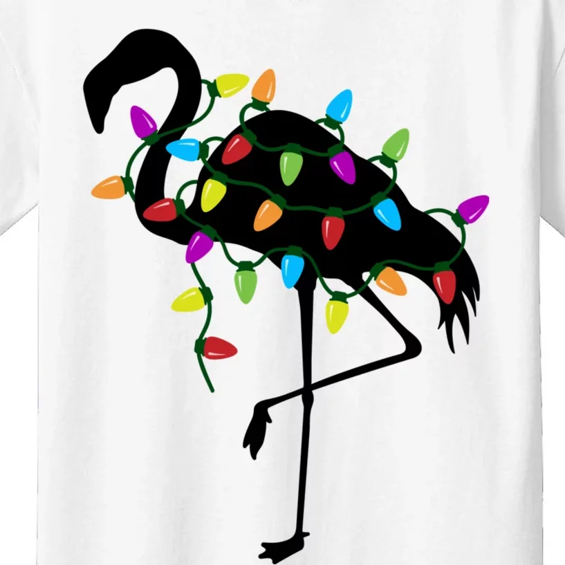 Funny Flamingo Christmas Holiday Tree Lights Kids T-Shirt