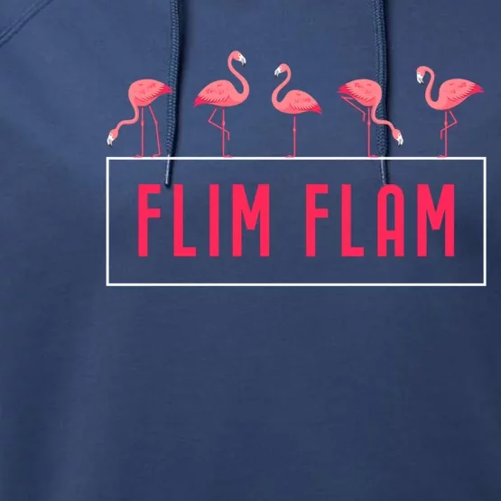 Flim Flam Cute 5 Flamingos Witty Humor Gift Performance Fleece Hoodie